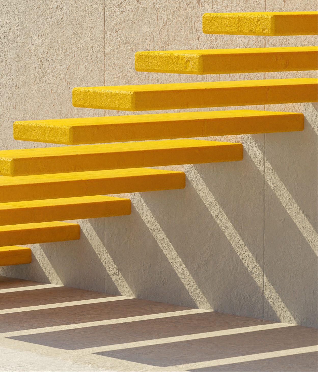 Behind view of a staircase against a stone wall.